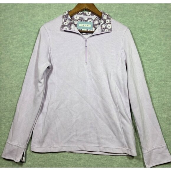 Orvis Women's‎ Lilac Quarter-Zip Pullover Sz L Floral Accents Top - Picture 1 of 6